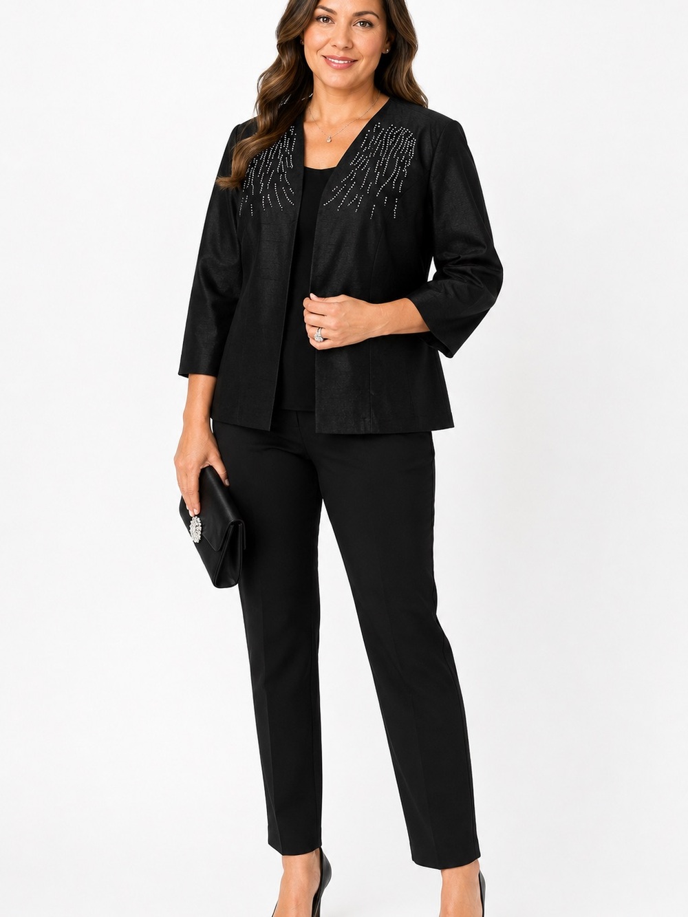 Takka Black Rhinestone Evening Jacket Size16 Former Career Glam Blazer 16W